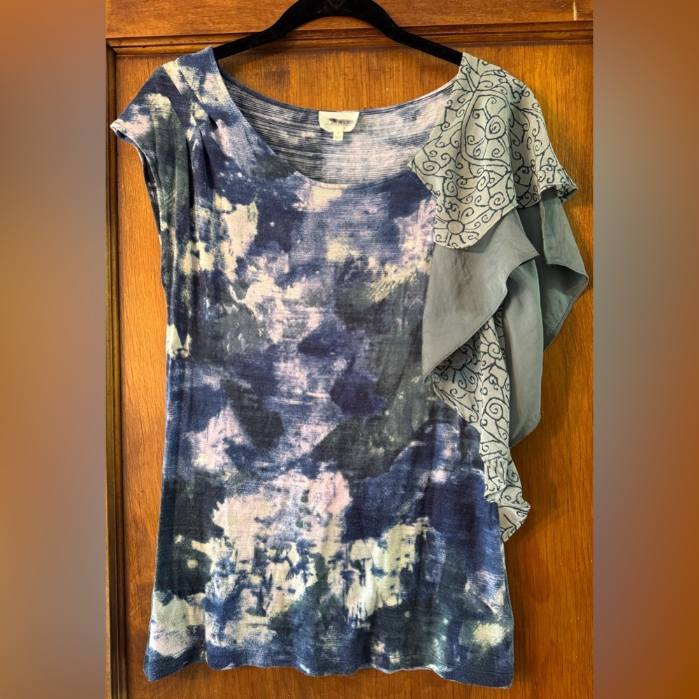 Anthropologie Deletta Watercolor Ruffle Top- Size Small - Picture 2 of 5
